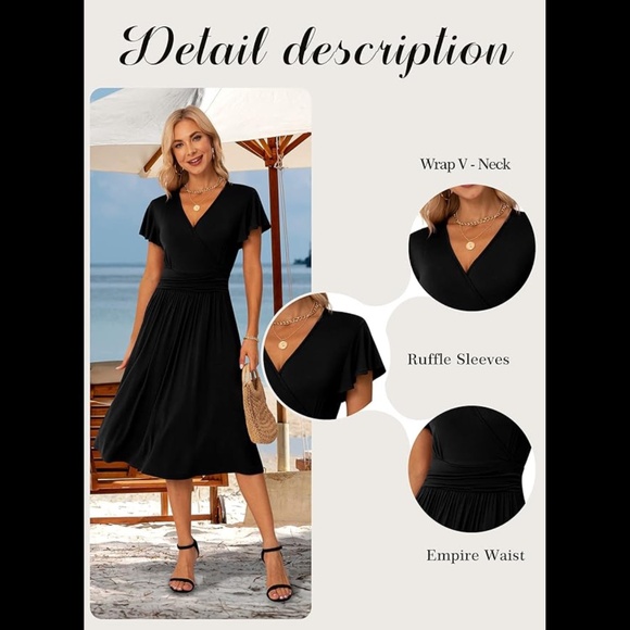 NWT GRECERELLE Black A-Line Midi Dress with Pockets Size Medium - Picture 3 of 8